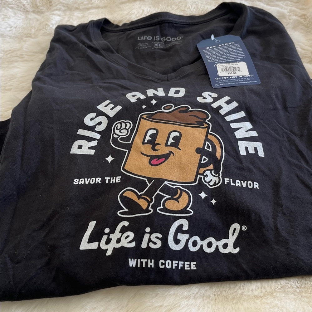 Life Is Good Navy Blue 'Rise and Shine' Coffee Tee - Picture 3 of 4